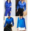 imageHOTOUCH Womens Satin Silk Shirts Button Down V Neck Dressy Casual Blouse Loose Long Sleeve Office Work Tunic TopsRoyal Blue