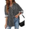imageHOTOUCH Women Oversized Button Down Shirts Office Drop Shoulder Blouse Long Sleeve Boyfriend Dress Shirt with PocketsBlack Striped