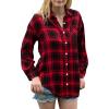 imageHOTOUCH Women Oversized Button Down Shirts Office Drop Shoulder Blouse Long Sleeve Boyfriend Dress Shirt with PocketsRed and Black Plaid