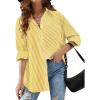 imageHOTOUCH Women Oversized Button Down Shirts Office Drop Shoulder Blouse Long Sleeve Boyfriend Dress Shirt with PocketsYellow Pinstripe