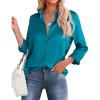 imageHOTOUCH Womens Satin Silk Shirts Button Down V Neck Dressy Casual Blouse Loose Long Sleeve Office Work Tunic TopsPeacock Blue