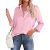 imageHOTOUCH Womens Satin Silk Shirts Button Down V Neck Dressy Casual Blouse Loose Long Sleeve Office Work Tunic TopsPink