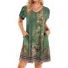 imageHOTOUCH Womens Summer Floral Beach V Neck Dresses Short Sleeve T Shirt Sundresses with Pockets 2025 Hawaiian VacationA01pa171