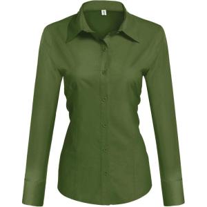 imageHOTOUCH Womens Cotton Basic Button Down Shirt Slim Fit Dress ShirtsArmy Green Slim Fit  a Size Up for Relaxed Fit