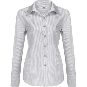 imageHOTOUCH Womens Cotton Basic Button Down Shirt Slim Fit Dress ShirtsBlack Stripe Slim Fit  a Size Up for Relaxed Fit