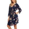 imageHOTOUCH Womens Robe Lightweight Short Knit Bathrobe Soft Ladies Sleepwear with Pockets01 Navy Floral