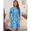 imageHOTOUCH Womens Robe Lightweight Short Knit Bathrobe Soft Ladies Sleepwear with PocketsP Floral Blue
