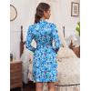 imageHOTOUCH Womens Robe Lightweight Short Knit Bathrobe Soft Ladies Sleepwear with PocketsP Floral Blue