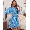 imageHOTOUCH Womens Robe Lightweight Short Knit Bathrobe Soft Ladies Sleepwear with PocketsP Floral Blue