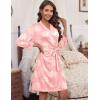 imageHOTOUCH Womens Robe Lightweight Short Knit Bathrobe Soft Ladies Sleepwear with PocketsP Floral Pink