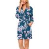 imageHOTOUCH Womens Robe Lightweight Short Knit Bathrobe Soft Ladies Sleepwear with PocketsPblue Green Floral