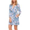 imageHOTOUCH Womens Robe Lightweight Short Knit Bathrobe Soft Ladies Sleepwear with PocketsPrint Light Blue Flower