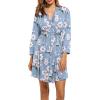 imageHOTOUCH Womens Robe Lightweight Short Knit Bathrobe Soft Ladies Sleepwear with PocketsPrint Light Blue Flower