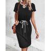 imageHOTOUCH Dresses for Women 2025 Summer Casual Beach Sundress Short Sleeve Shift Dress O Neck TShirt Dress with PocketsBlack