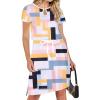 imageHOTOUCH Dresses for Women 2025 Summer Casual Beach Sundress Short Sleeve Shift Dress O Neck TShirt Dress with PocketsGeo 03
