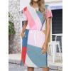 imageHOTOUCH Dresses for Women 2025 Summer Casual Beach Sundress Short Sleeve Shift Dress O Neck TShirt Dress with PocketsGeo 04