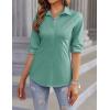 imageHOTOUCH Womens Basic Button Down Shirts 34 Sleeve Stretch Button Up Dress Shirt Slim Fit Waitress Work ShirtsGray Green