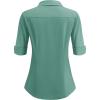imageHOTOUCH Womens Basic Button Down Shirts 34 Sleeve Stretch Button Up Dress Shirt Slim Fit Waitress Work ShirtsGray Green