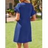 imageHOTOUCH Womens Summer Dress 2025 Short Sleeve ALine Mini Dress Casual Crew Neck Shift Dress Beach Sundress with PocketsBlue