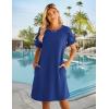 imageHOTOUCH Womens Summer Dress 2025 Short Sleeve ALine Mini Dress Casual Crew Neck Shift Dress Beach Sundress with PocketsBlue