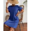 imageHOTOUCH Womens Summer Dress 2025 Short Sleeve ALine Mini Dress Casual Crew Neck Shift Dress Beach Sundress with PocketsBlue
