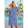 imageHOTOUCH Womens Summer Dress 2025 Short Sleeve ALine Mini Dress Casual Crew Neck Shift Dress Beach Sundress with PocketsBlue White Floral