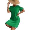 imageHOTOUCH Womens Summer Dress 2025 Short Sleeve ALine Mini Dress Casual Crew Neck Shift Dress Beach Sundress with PocketsGreen