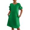 imageHOTOUCH Womens Summer Dress 2025 Short Sleeve ALine Mini Dress Casual Crew Neck Shift Dress Beach Sundress with PocketsGreen