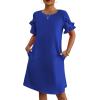 imageHOTOUCH Womens Summer Dress 2025 Short Sleeve ALine Mini Dress Casual Crew Neck Shift Dress Beach Sundress with PocketsSky Blue
