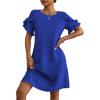 imageHOTOUCH Womens Summer Dress 2025 Short Sleeve ALine Mini Dress Casual Crew Neck Shift Dress Beach Sundress with PocketsSky Blue