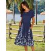 imageHOTOUCH Womens Summer Short Sleeve ALine Midi Dresses Casual Floral TShirt Dress Flowy Beach Sundress with Pockets01navy Blue Floral