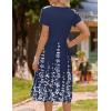 imageHOTOUCH Womens Summer Short Sleeve ALine Midi Dresses Casual Floral TShirt Dress Flowy Beach Sundress with Pockets01navy Blue Floral