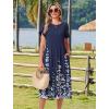 imageHOTOUCH Womens Summer Short Sleeve ALine Midi Dresses Casual Floral TShirt Dress Flowy Beach Sundress with Pockets01navy Blue Floral