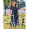 imageHOTOUCH Womens Summer Short Sleeve ALine Midi Dresses Casual Floral TShirt Dress Flowy Beach Sundress with Pockets01navy Blue Floral