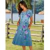 imageHOTOUCH Womens Summer Short Sleeve ALine Midi Dresses Casual Floral TShirt Dress Flowy Beach Sundress with PocketsBlue Purple Floral