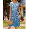 imageHOTOUCH Womens Summer Short Sleeve ALine Midi Dresses Casual Floral TShirt Dress Flowy Beach Sundress with PocketsBlue Purple Floral