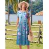 imageHOTOUCH Womens Summer Short Sleeve ALine Midi Dresses Casual Floral TShirt Dress Flowy Beach Sundress with PocketsBlue Purple Floral