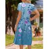 imageHOTOUCH Womens Summer Short Sleeve ALine Midi Dresses Casual Floral TShirt Dress Flowy Beach Sundress with PocketsBlue Purple Floral