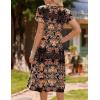 imageHOTOUCH Womens Summer Short Sleeve ALine Midi Dresses Casual Floral TShirt Dress Flowy Beach Sundress with PocketsBrown Floral