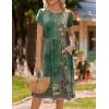 imageHOTOUCH Womens Summer Short Sleeve ALine Midi Dresses Casual Floral TShirt Dress Flowy Beach Sundress with PocketsGreen Print Floral