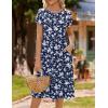 imageHOTOUCH Womens Summer Short Sleeve ALine Midi Dresses Casual Floral TShirt Dress Flowy Beach Sundress with PocketsNavy Blue White Floral