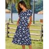 imageHOTOUCH Womens Summer Short Sleeve ALine Midi Dresses Casual Floral TShirt Dress Flowy Beach Sundress with PocketsNavy Blue White Floral
