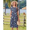 imageHOTOUCH Womens Summer Short Sleeve ALine Midi Dresses Casual Floral TShirt Dress Flowy Beach Sundress with PocketsNavy Blue White Floral