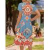 imageHOTOUCH Womens Summer Short Sleeve ALine Midi Dresses Casual Floral TShirt Dress Flowy Beach Sundress with PocketsOrange Yellow Blue Floral