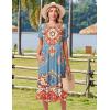 imageHOTOUCH Womens Summer Short Sleeve ALine Midi Dresses Casual Floral TShirt Dress Flowy Beach Sundress with PocketsOrange Yellow Blue Floral