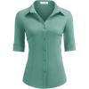 imageHOTOUCH Womens Basic Button Down Shirts 34 Sleeve Stretch Button Up Dress Shirt Slim Fit Waitress Work ShirtsGray Green