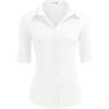 imageHOTOUCH Womens Basic Button Down Shirts 34 Sleeve Stretch Button Up Dress Shirt Slim Fit Waitress Work ShirtsWhite