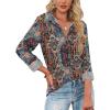 imageHOTOUCH Womens Button Down Shirts Long Sleeve Dress Shirts Casual V Neck Collared Tops Work Office Blouse with PocketEthnic Flower