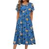 imageHOTOUCH Womens Summer Short Sleeve ALine Midi Dresses Casual Floral TShirt Dress Flowy Beach Sundress with PocketsBlue Yellow Floral
