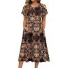imageHOTOUCH Womens Summer Short Sleeve ALine Midi Dresses Casual Floral TShirt Dress Flowy Beach Sundress with PocketsBrown Floral